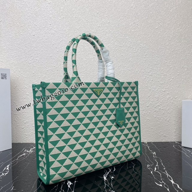 Prada專櫃新款刺繡織物包購物袋 1BA356 普拉達大號無長肩帶手提刺繡托特包 csp1149